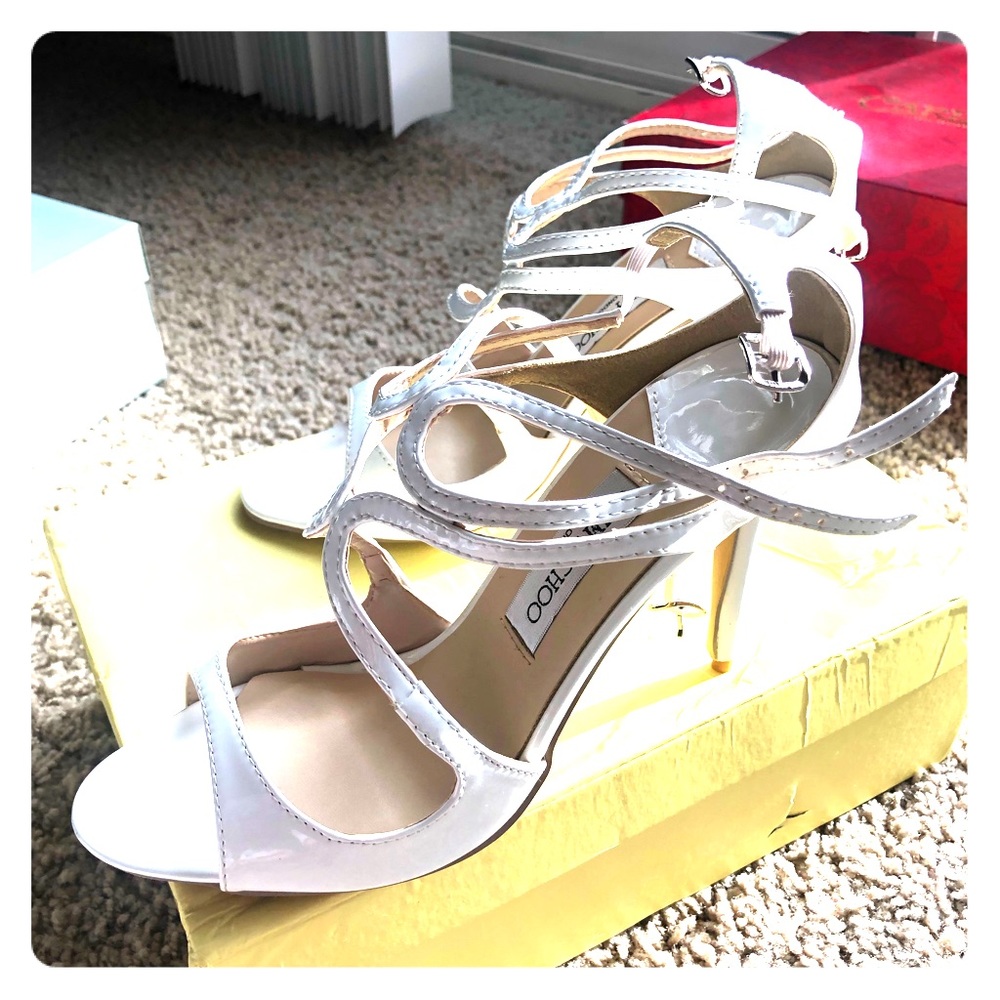 White strapped heels